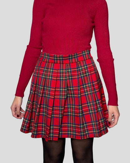 Gonna tartan quadro piccolo in viscosa rossa