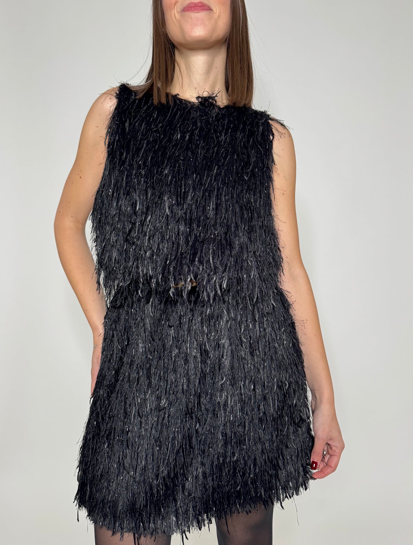 Abito piume in viscosa lurex nero