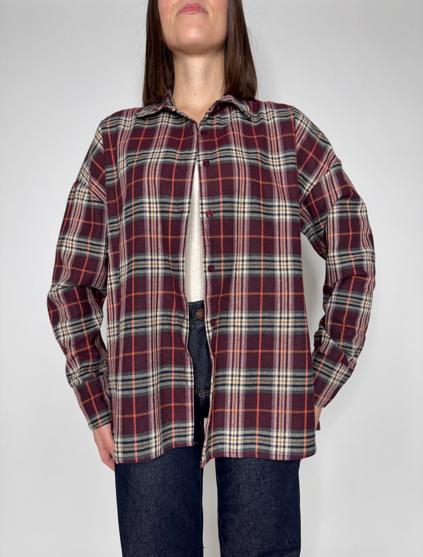 Camicia fantasia check base bordeaux