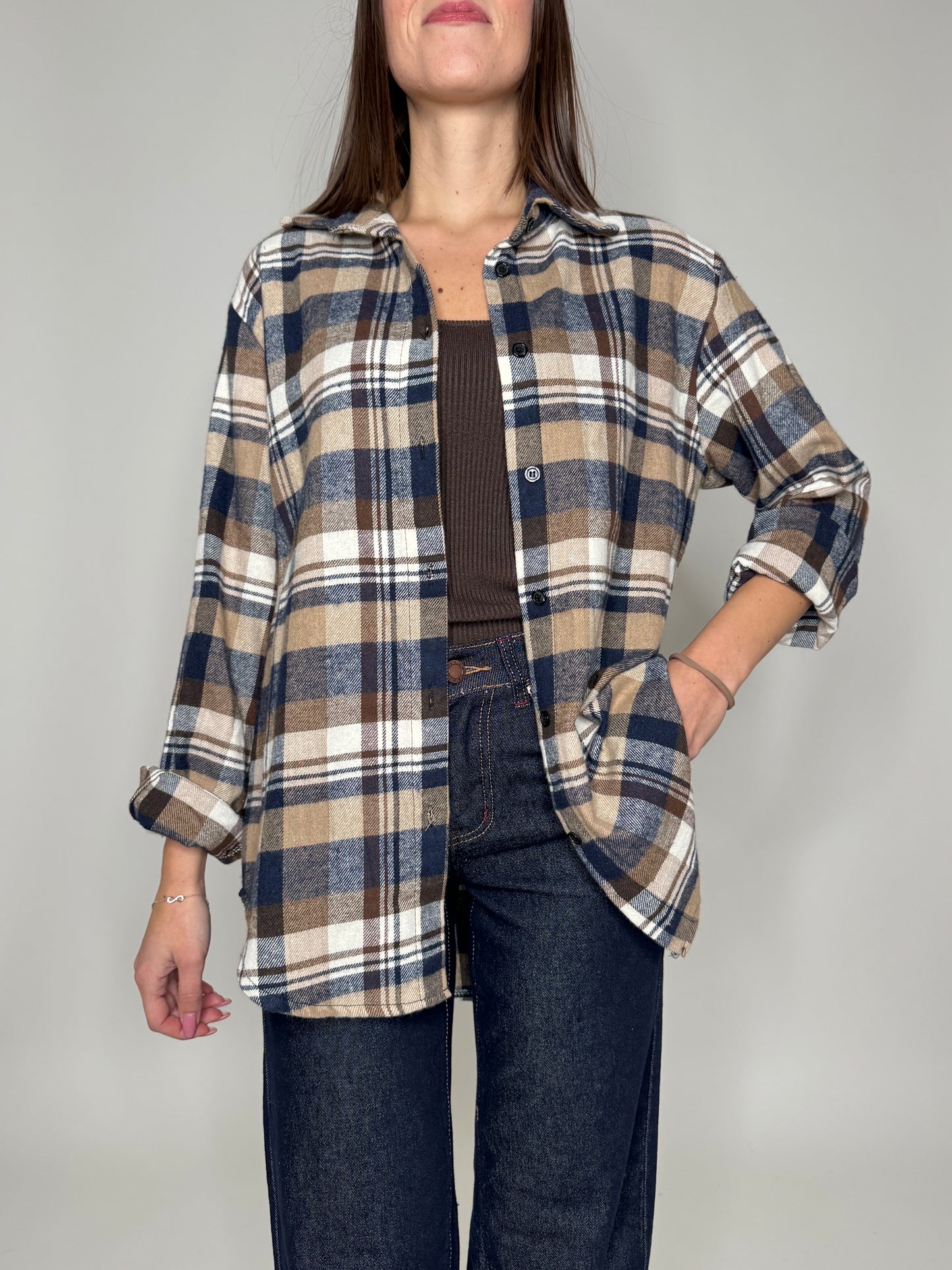 Camicia check in flanella blu/coffe