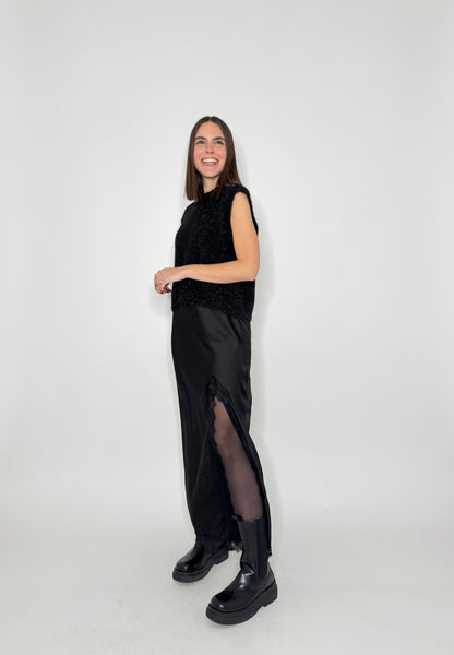 Gonna lunga satin pizzo Ludo Nero