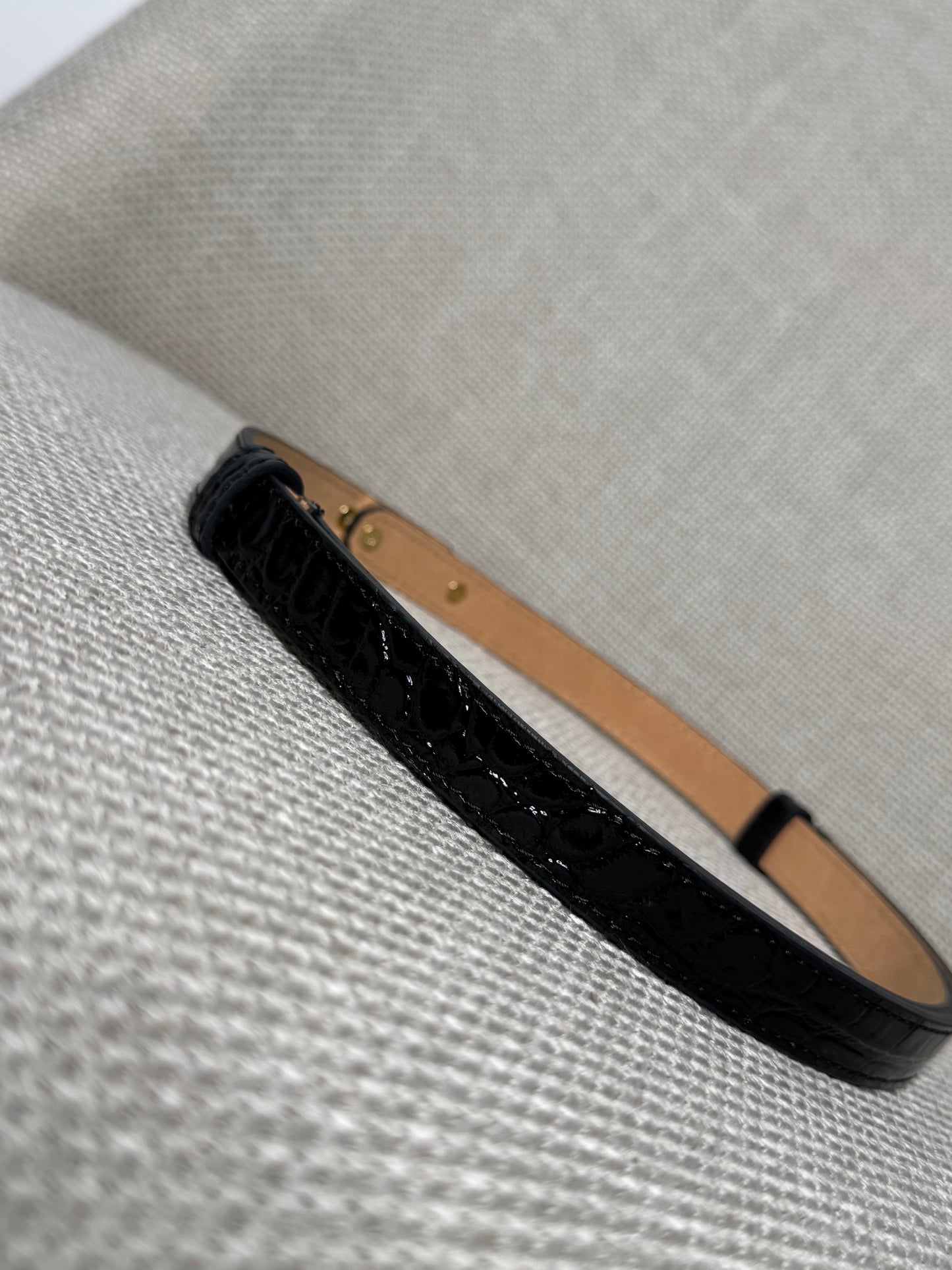 Cintura vera pelle stampa cocco nero lucido regolabile stile Hermes 2cm LIMITED EDITION