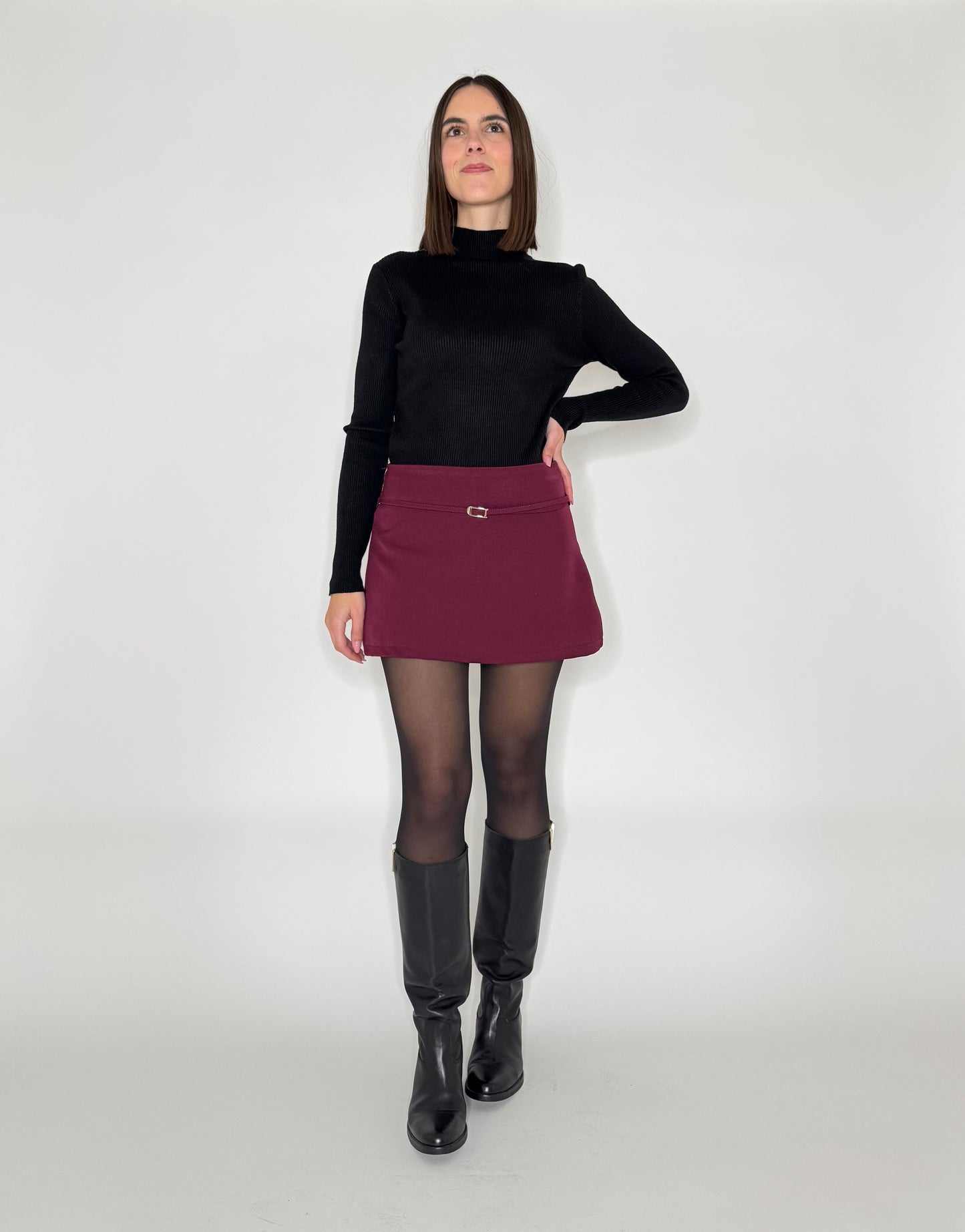 Gonna pantalone Borgogna con cintura