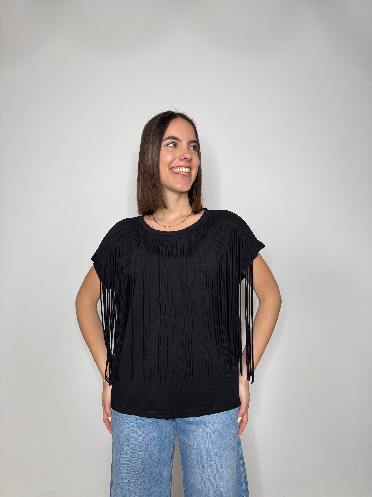 T-shirt frange Nero