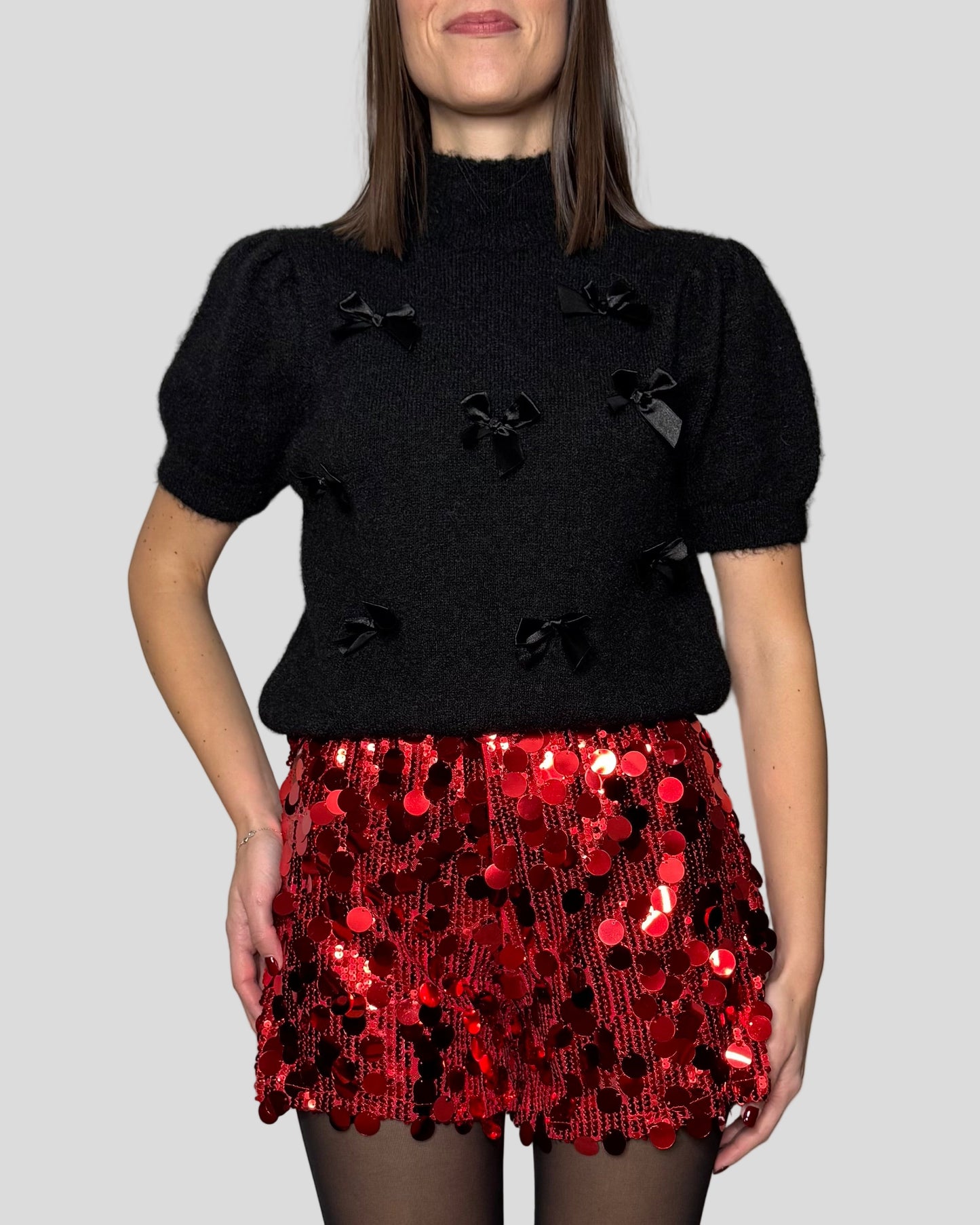 Maglia misto lana e mohair fiocchi nero