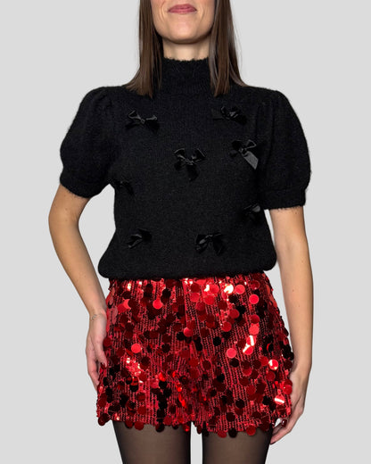 Maglia misto lana e mohair fiocchi nero