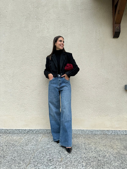 Giacca gessata in misto lana