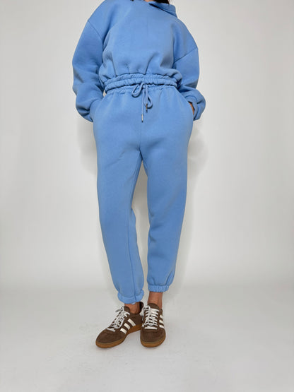 Tuta crop in cotone felpato Celeste