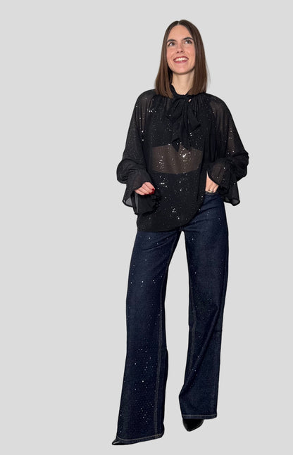 Camicia Soft velata con fiocco nero