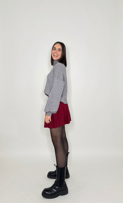 Gonna a pieghe in calda viscosa Bordeaux