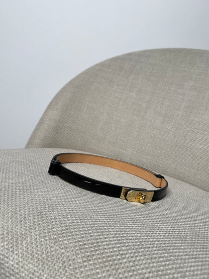 Cintura vera pelle stampa cocco nero lucido regolabile stile Hermes 2cm LIMITED EDITION