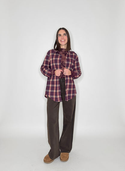 Camicia check in flanella vinaccia