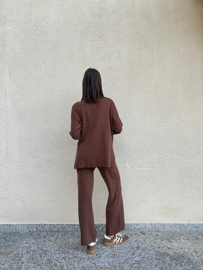 Completo in maglia mezzo collo Cioccolato