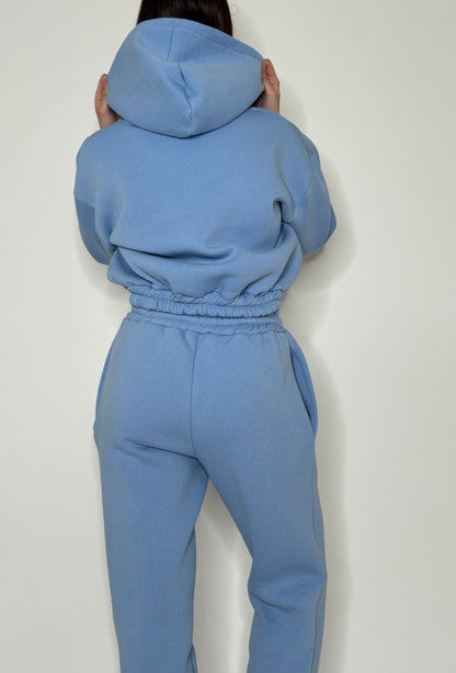 Tuta crop in cotone felpato Celeste