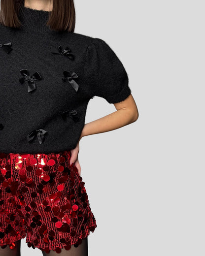 Maglia misto lana e mohair fiocchi nero