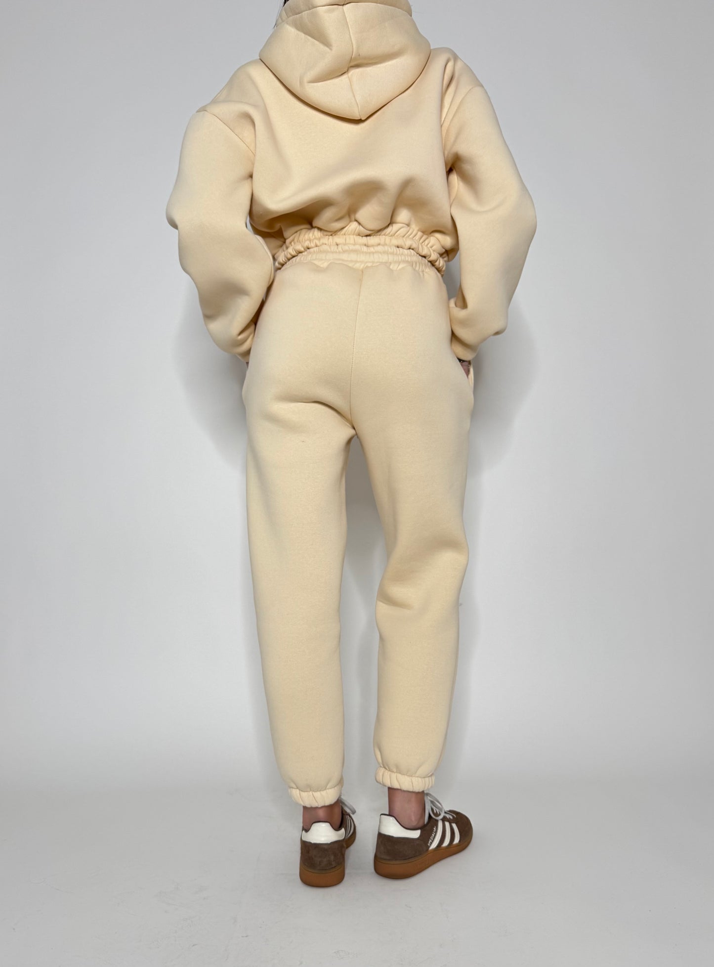 Tuta crop in cotone felpato Panna