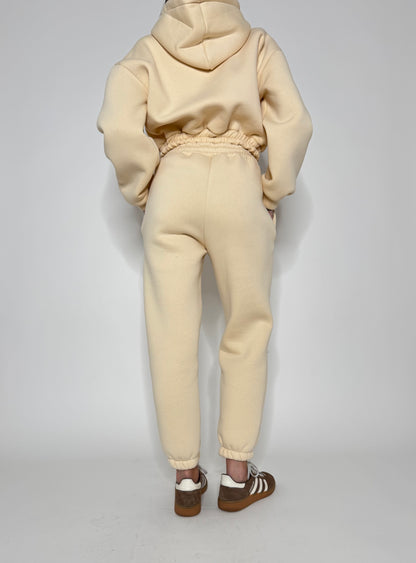 Tuta crop in cotone felpato Panna