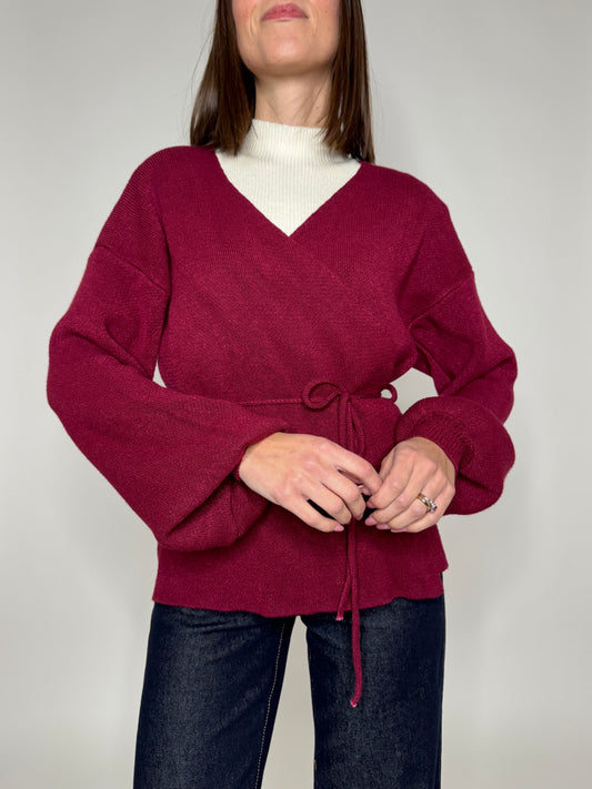 Maglia incrociatina in calda viscosa Bordeaux