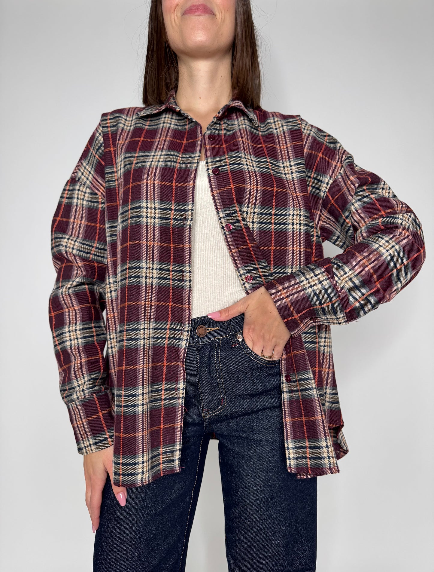 Camicia fantasia check base bordeaux