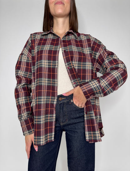 Camicia fantasia check base bordeaux
