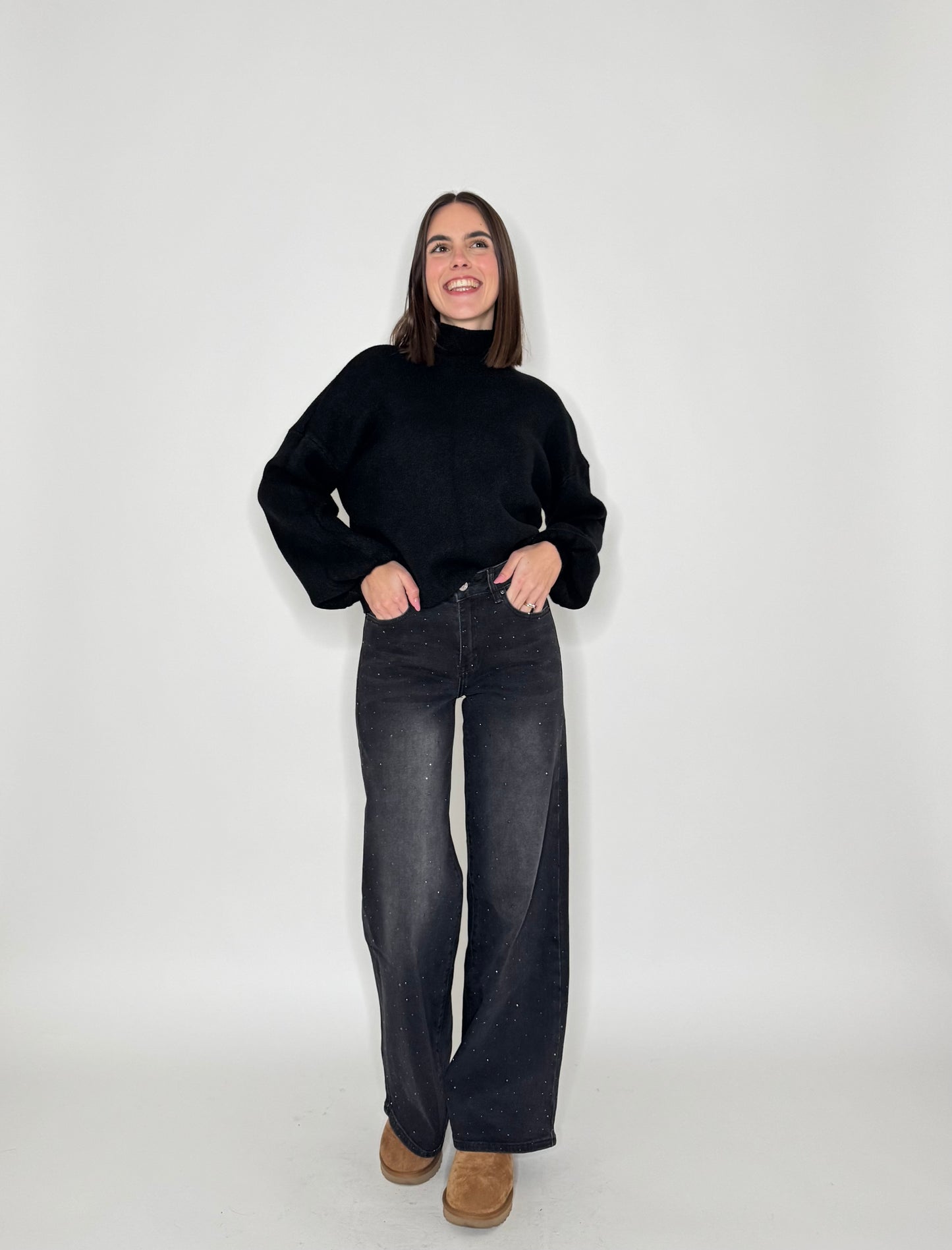 Pull Letizia mezzo collo in calda viscosa Nero