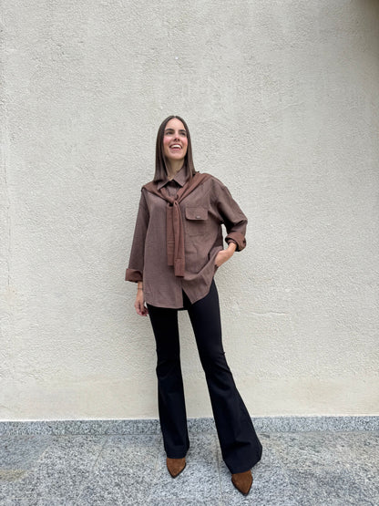 Camicia a quadretti con finto maglioncino/scialle Cioccolato