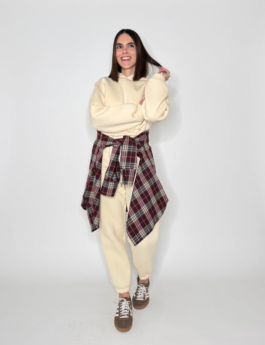 Tuta crop in cotone felpato Panna