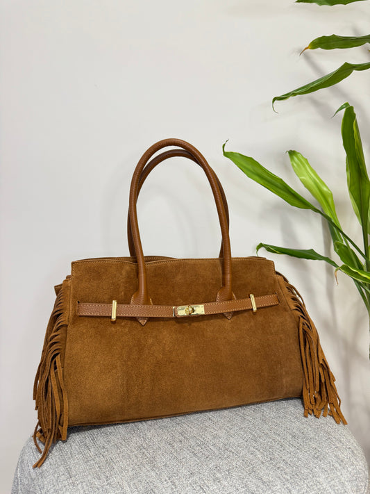 Borsa Maxi Aurora Camoscio vera pelle color cuoio