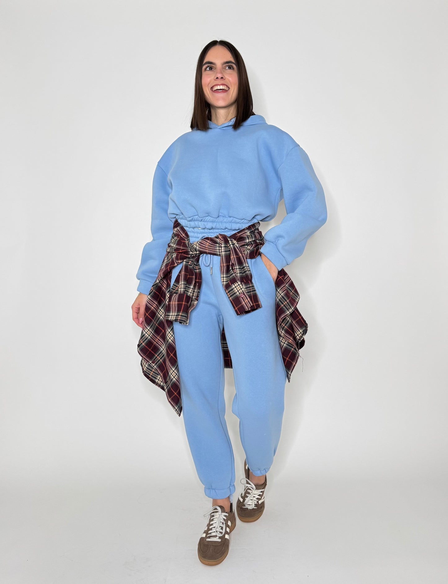 Tuta crop in cotone felpato Celeste