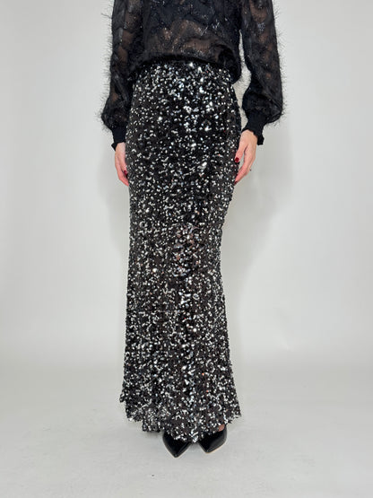 Gonna lunga pailletes argento