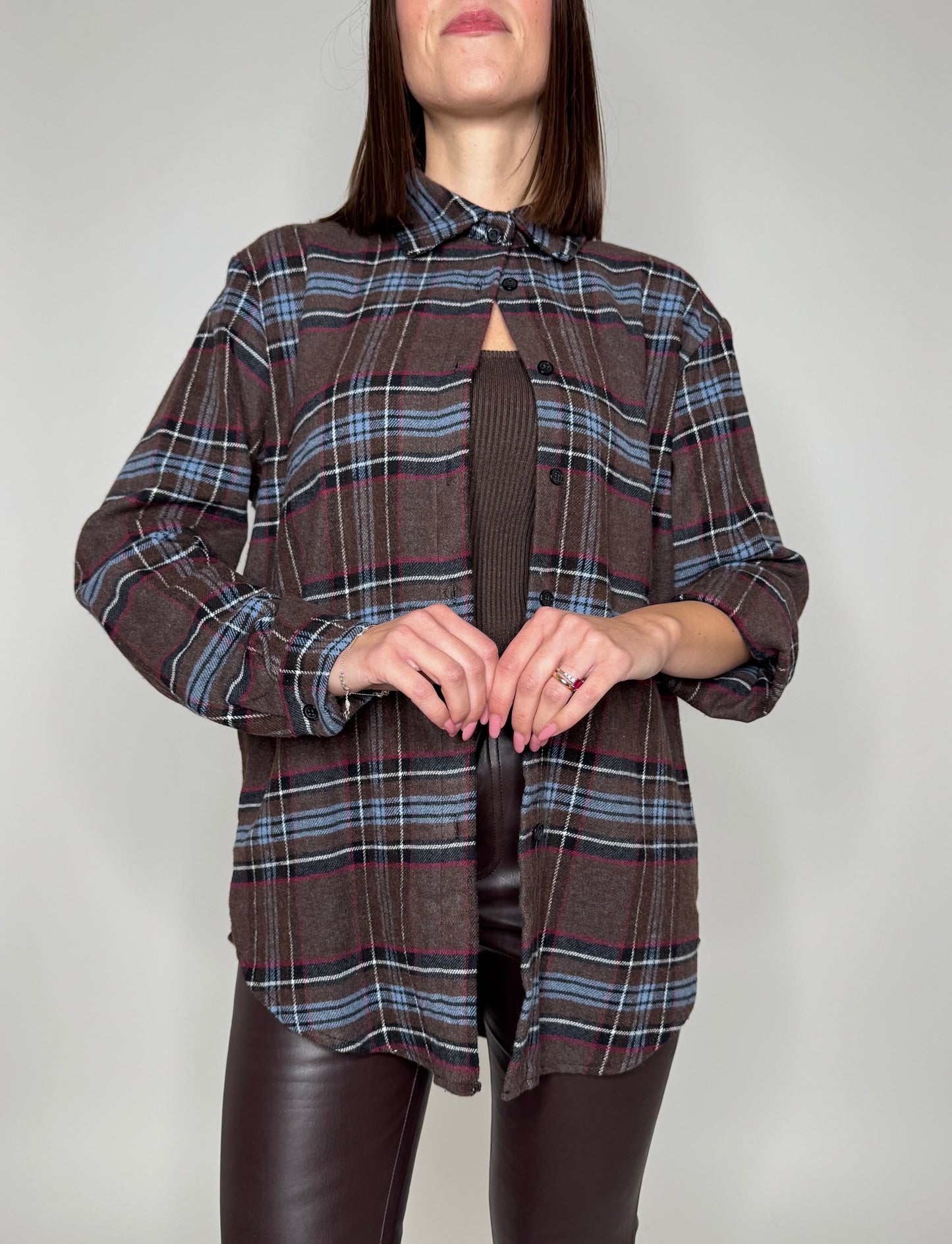 Camicia check in flanella cioccolato/celeste