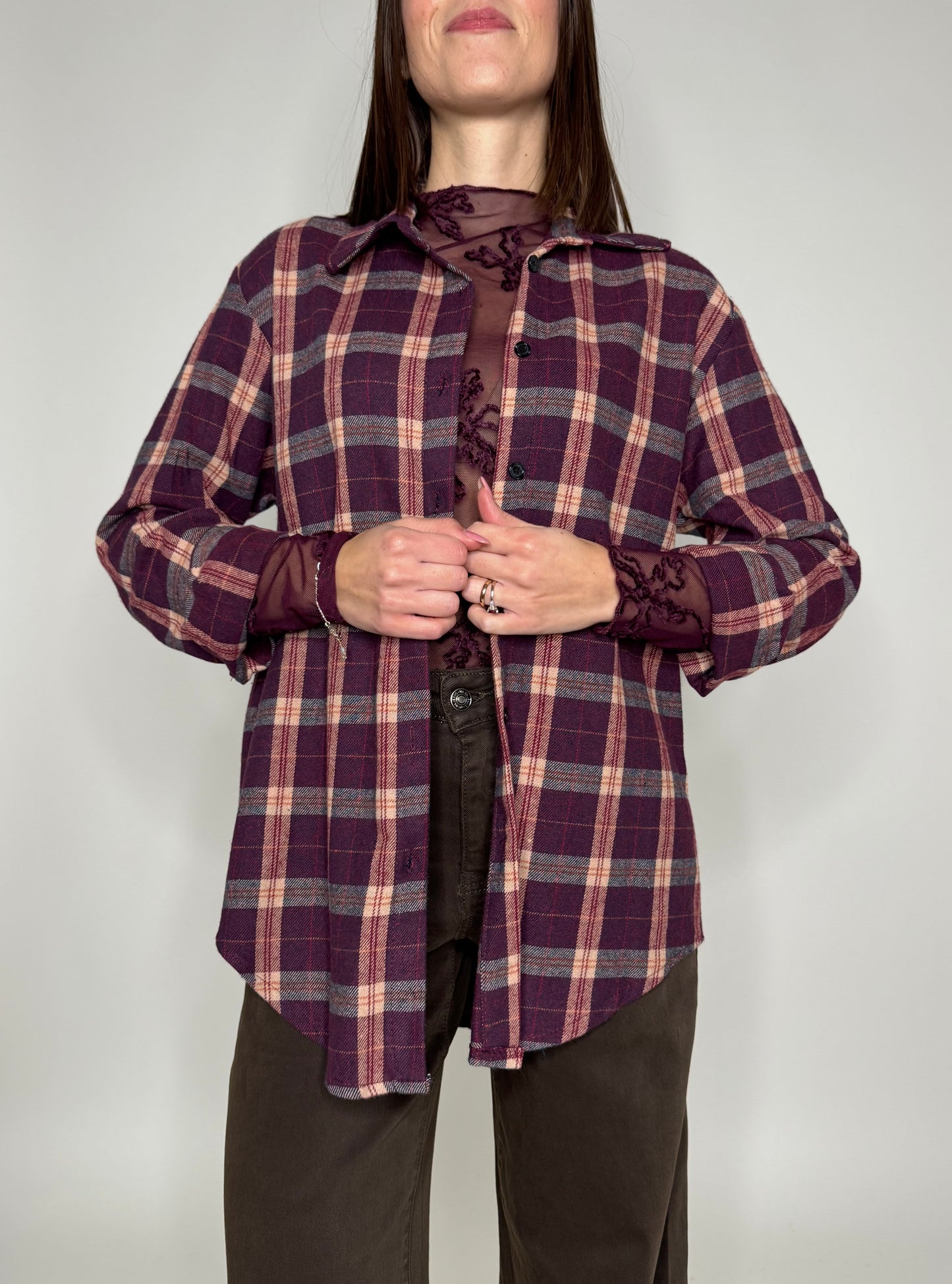 Camicia check in flanella vinaccia