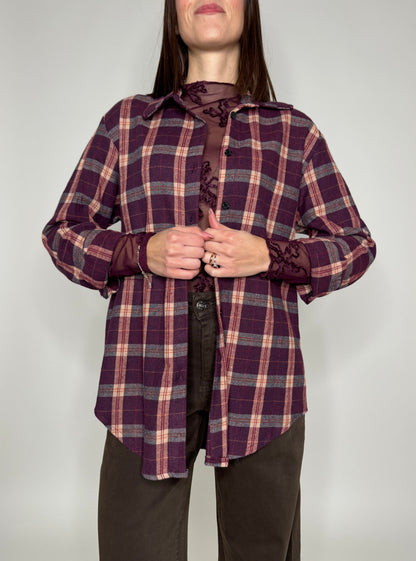 Camicia check in flanella vinaccia
