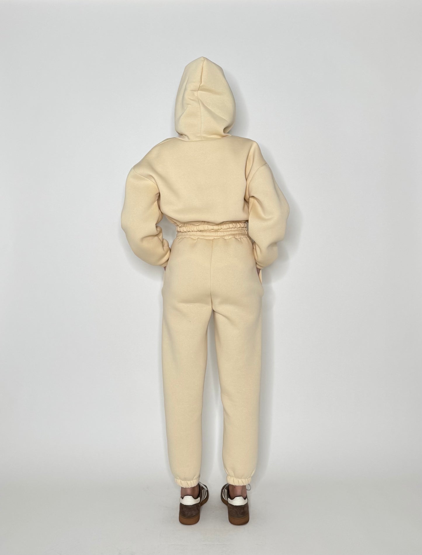 Tuta crop in cotone felpato Panna