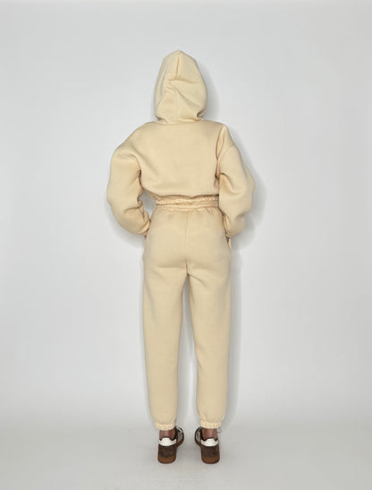 Tuta crop in cotone felpato Panna