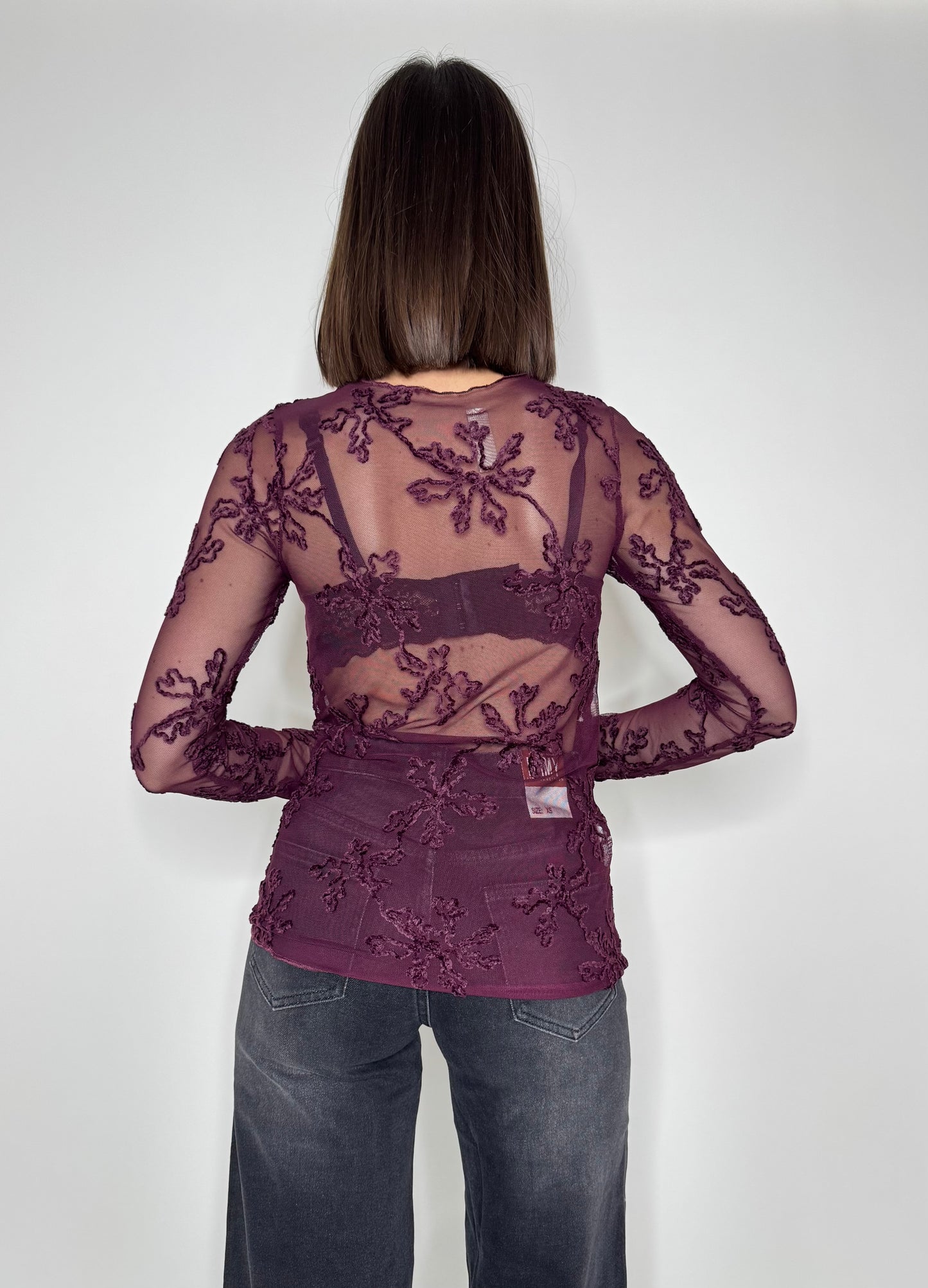 Maglia tulle ricamato Borgogna