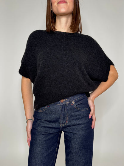 Maglia manica kimono in misto lana e alpaca Nero