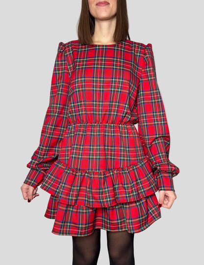 Abito Svolazzante Tartan in viscosa Rosso