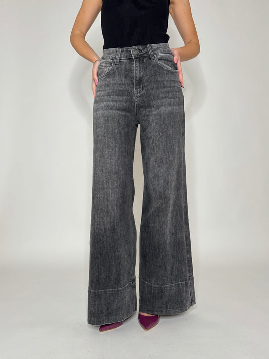 Jeans palazzo vintage wash grigio slavato