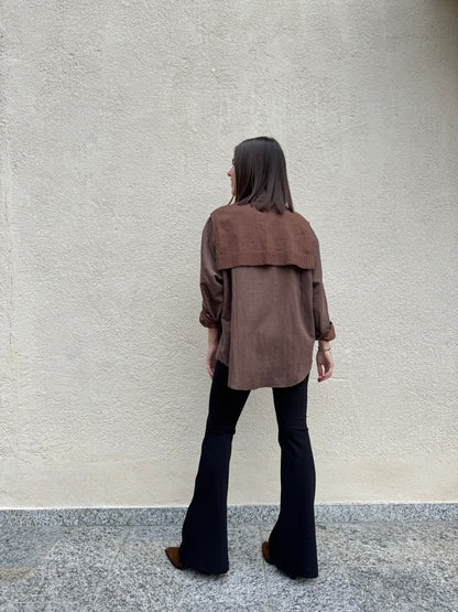 Camicia a quadretti con finto maglioncino/scialle Cioccolato