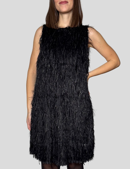 Abito piume in viscosa lurex nero