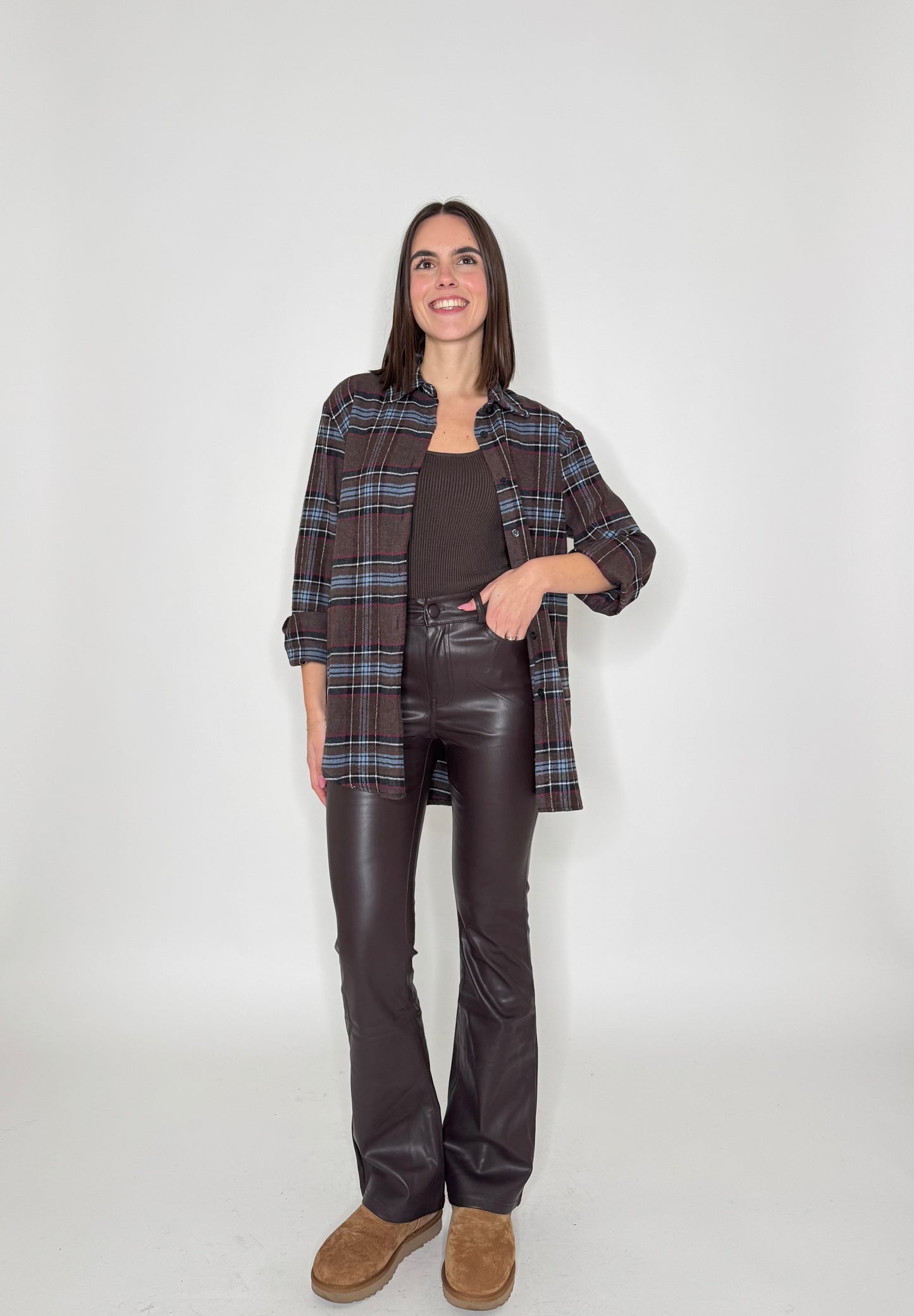 Camicia check in flanella cioccolato/celeste