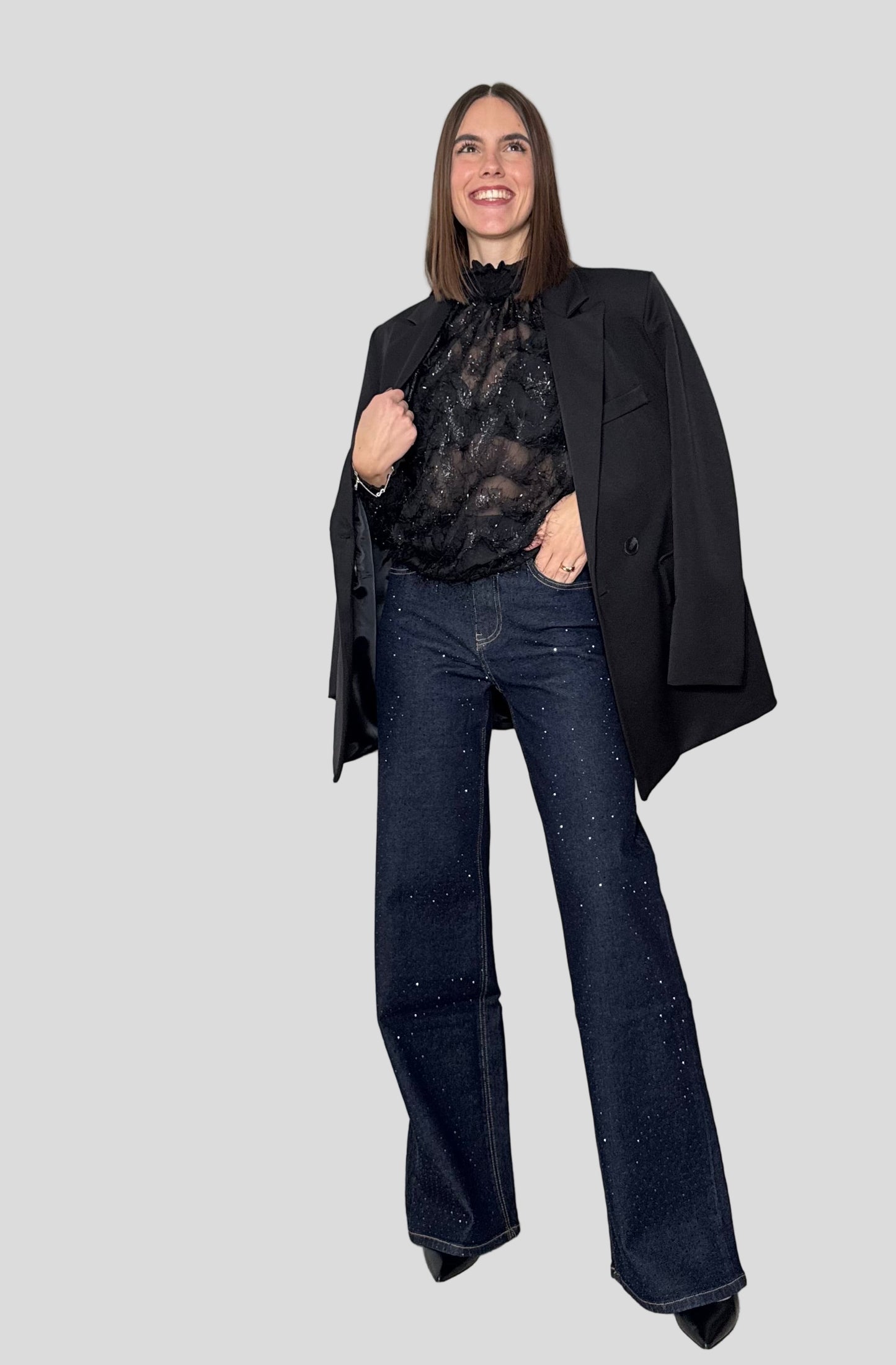 Camicia fru fru lurex Nero