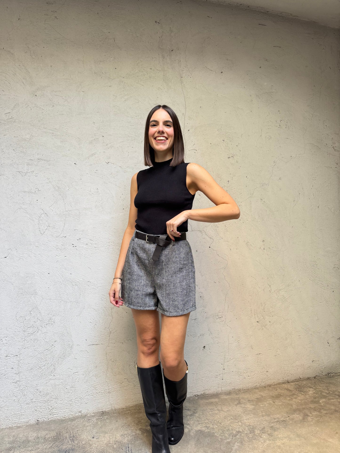 Shorts spigato misto lana