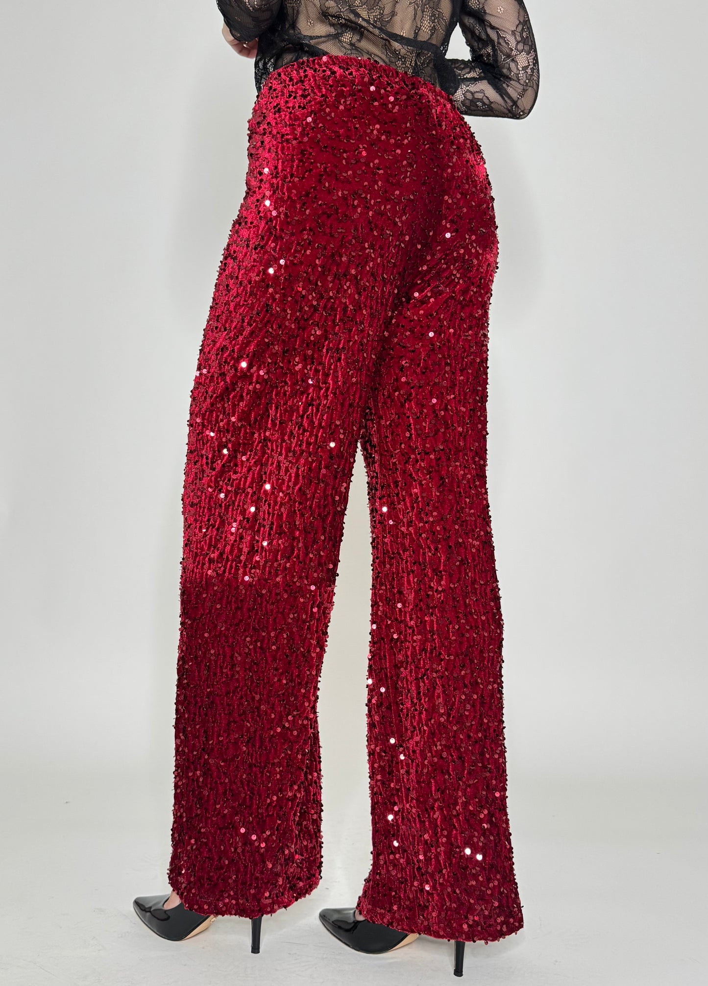 Pantalone paillettes in viscosa rosso