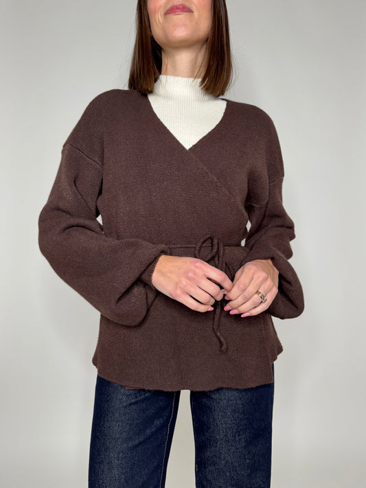 Maglia incrociatina in calda viscosa Cioccolato