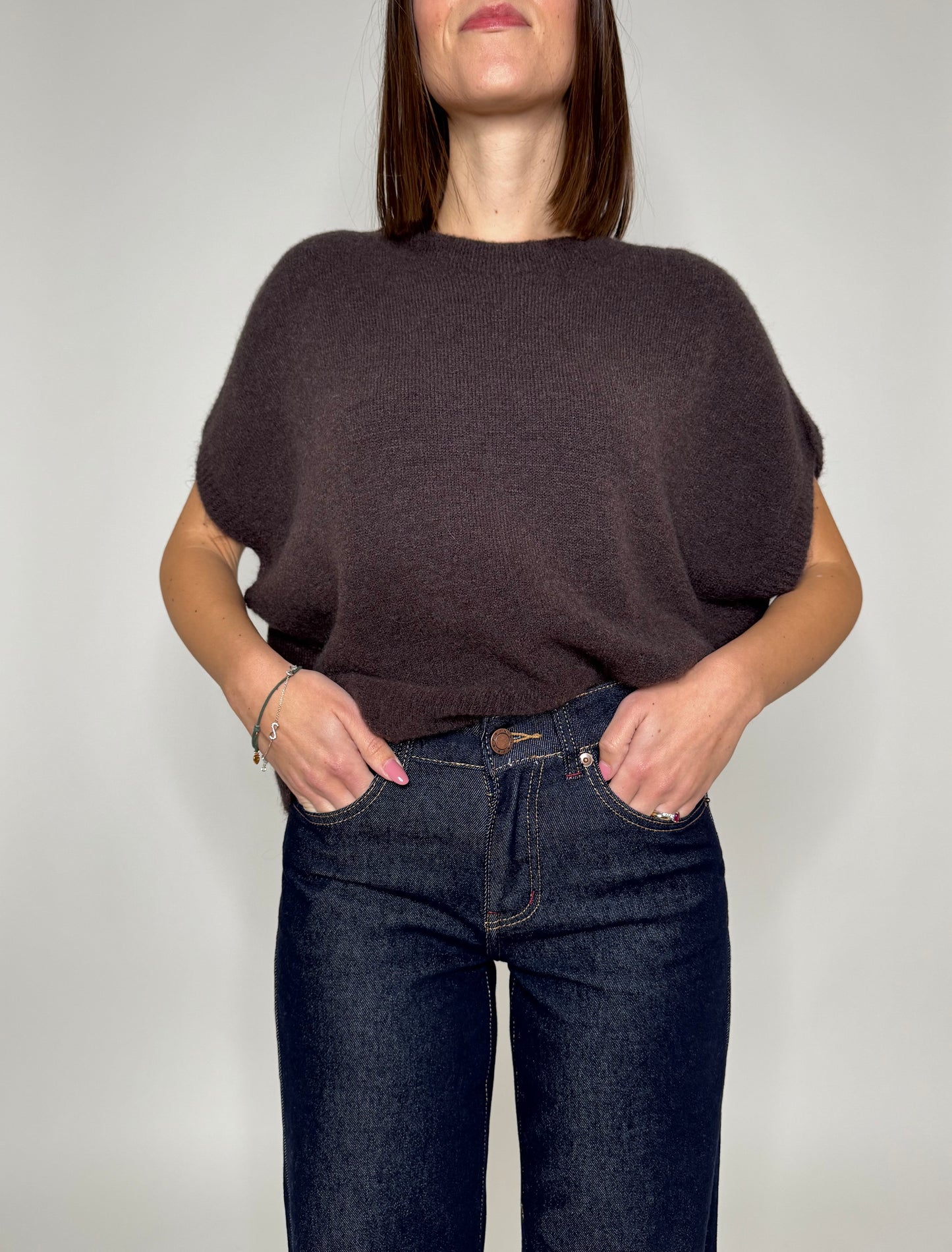 Maglia manica kimono in misto lana e alpaca Ciccolato