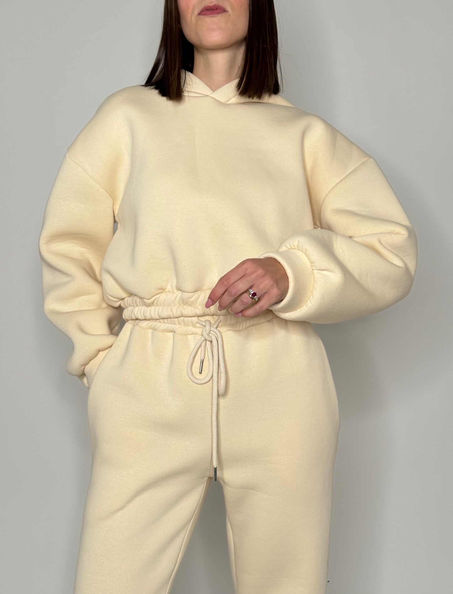 Tuta crop in cotone felpato Panna