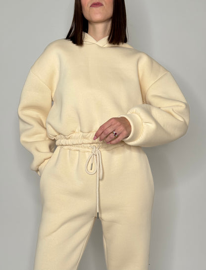 Tuta crop in cotone felpato Panna