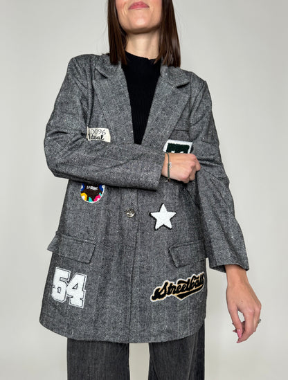 Giacca cappotto con patch Grigio